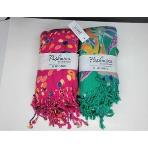 Two Pashmina B-iconic Style Shawls 100% Viscose India 31 X 70" (70 X 180 Cm)